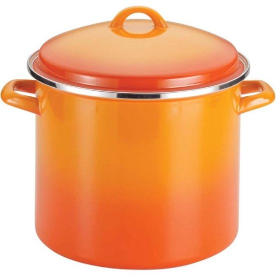 Rachael Ray - Enamel on Steel 12-Quart Covered Stock Pot - Orange